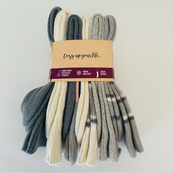 Muk Luks Crew Boot Socks Pink/Gray 6-Pack Fits Women’s Shoe Sizes 6-11 NWT - Picture 4 of 7